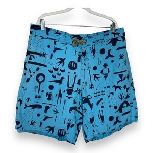 Patagonia 100% Nylon Board Shorts Mens 38 Blue Eskimo 9.5 Inseam Drawstring EUC